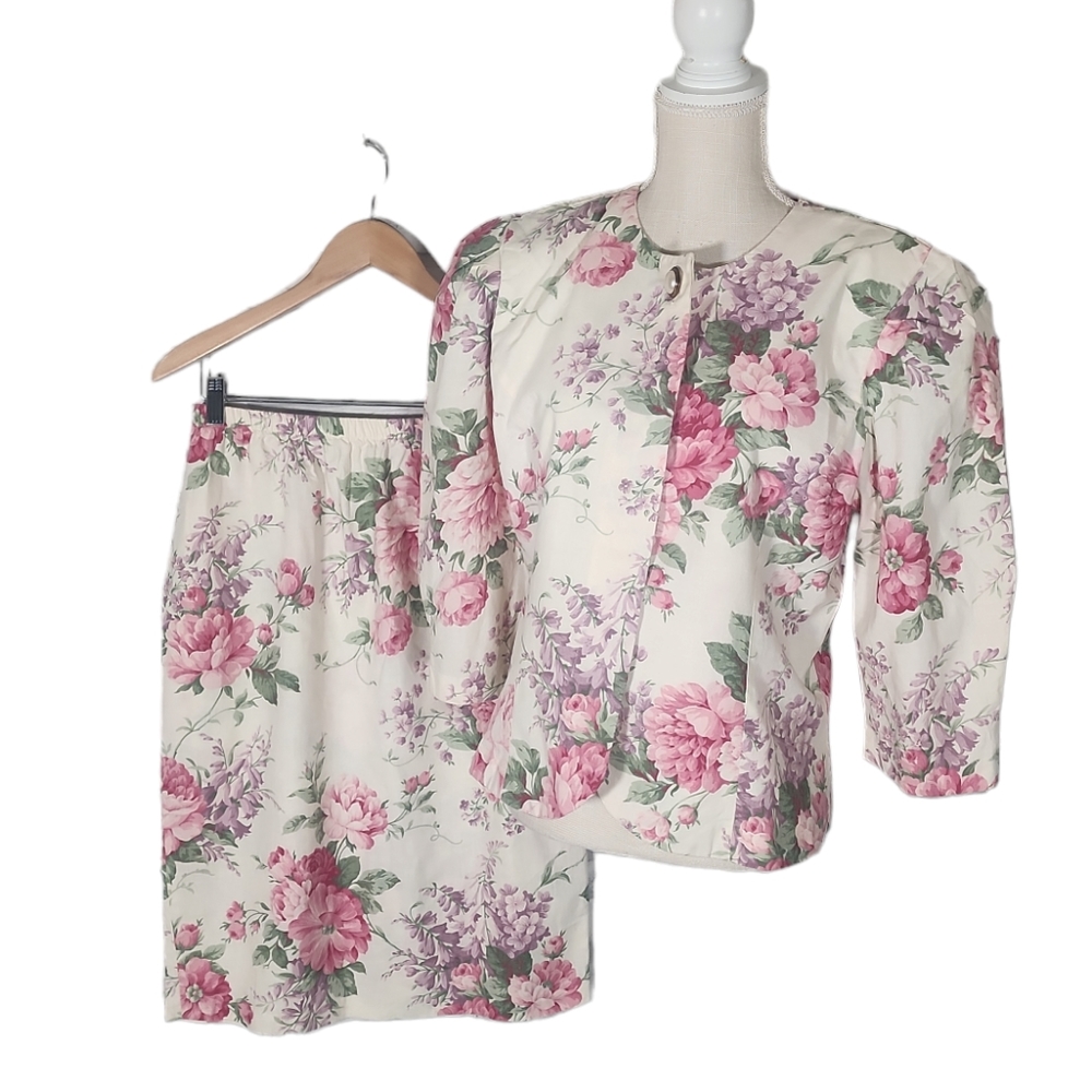 Miss Dorby Vintage Floral 2 Piece Skirt Blazer Set